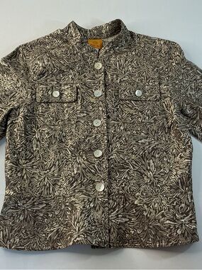 Ruby Rd. Brown and Silver Metallic Floral Jacket